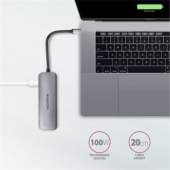 Hub multifunksional AXAGON, USB 3.2 Gen1, 2x USB-A, HDMI, SD / microSD, PD 100W