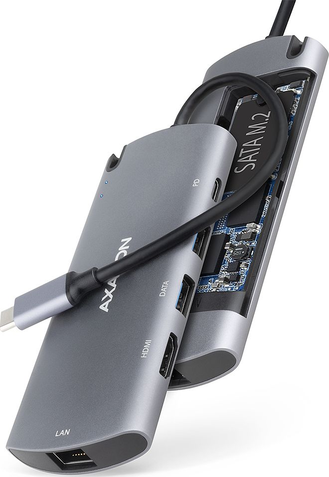 Kuti e jashtme për disqe Axagon HMC-6M2, për SSD M.2 SATA, USB C 3.2 Gen 1, e hirtë