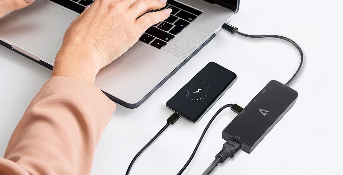 Adapter USB C në Ethernet 2.5G, hub 3x USB A, gri