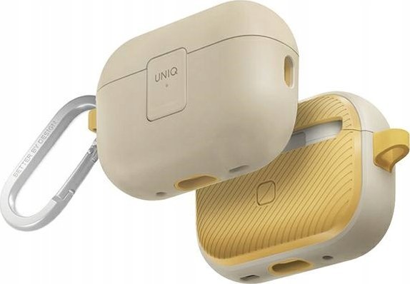 Mbajtëse kufjesh Uniq Clyde AirPods Pro 2, me kapak magnetik, dy shtresa, bezhë ari krem