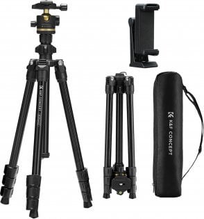 Tripod fotografik K&amp;F Concept K234A3, me kokë sferike BH-36, me mbajtëse smartphone, alumin
