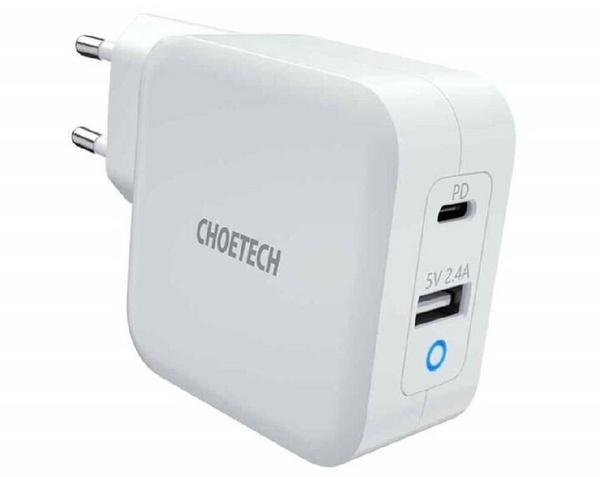 Полнач Choetech полнач Q60062 GaN, USB-C, USB-A, PD, 65W, бела боја