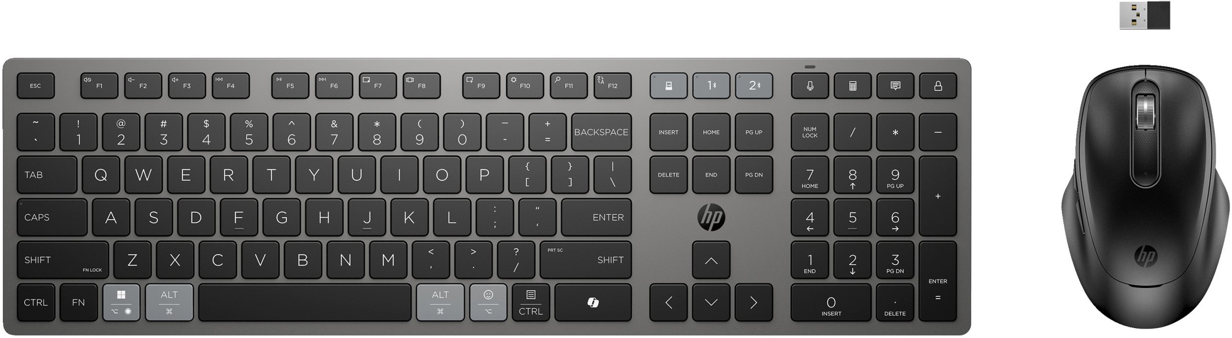 Set tastierë dhe maus pa kabllo HP 725 Multi Device, i rikarikueshëm, shumëpajisjesh, gri
