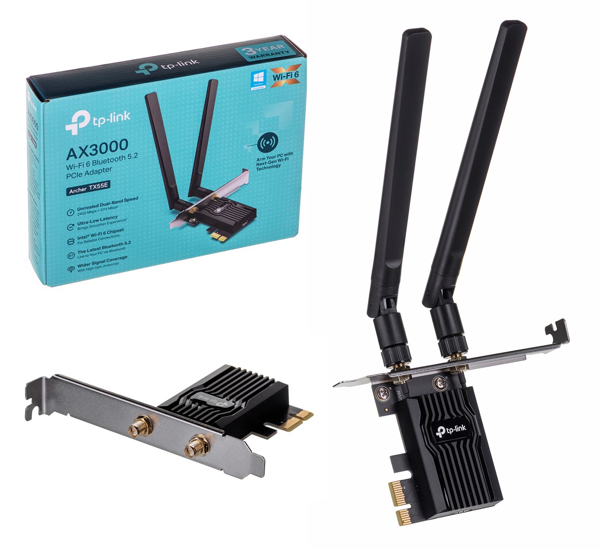 Përshtatës rrjeti TP-Link Archer TX55E, Wi-Fi 6, Bluetooth 5.2, i zi