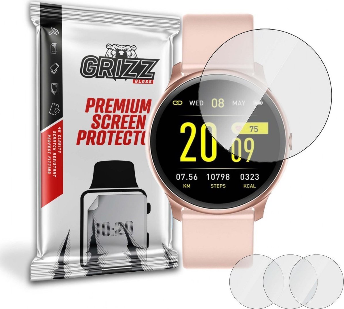 Fletë mbrojtëse ekrani GrizzGlass Hydrogel Film, për smartwatch Grizz KW19, transparente