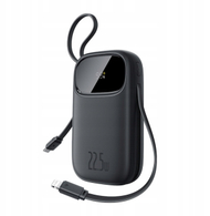 Power bank Baseus, 10000 mAh, 22.5 W, me kabllo USB C dhe Lightning