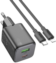 Karikues muri Hoco N41, 20W PD QC 3.0, USB C dhe USB A, me kabllo USB C në Lightning, i bardhë