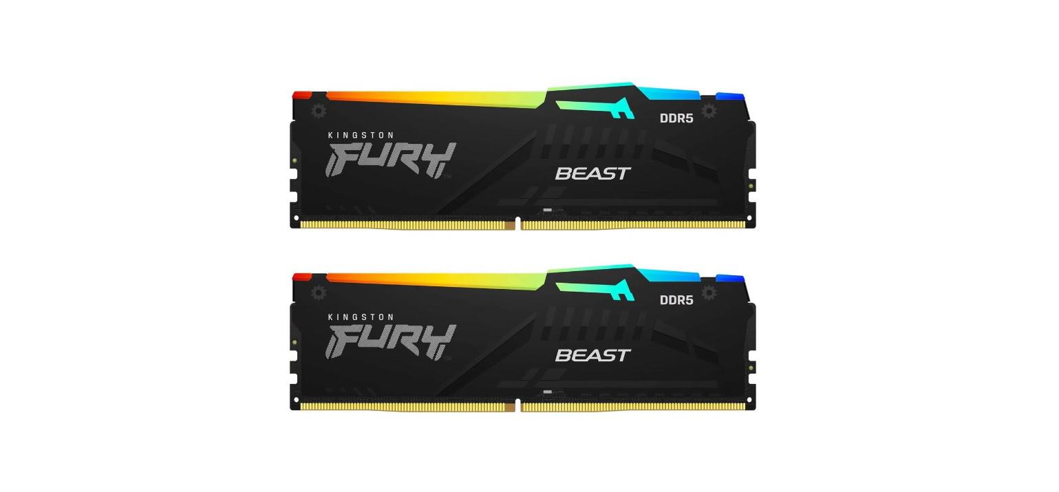 Memorie RAM Kingston Fury Beast RGB DDR5, 64GB 6000MT/s, CL40, e zezë