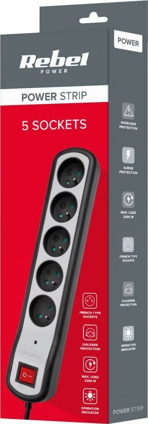 Shirit rryme Rebel URZ3063, 5 dalje, kabllo 5 m, i bardhë e zi