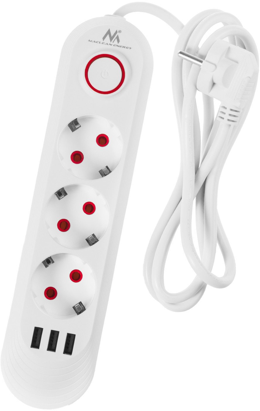 Prizë zgjatuese Maclean MCE394W, 3 dalje, 3x USB, e bardhë