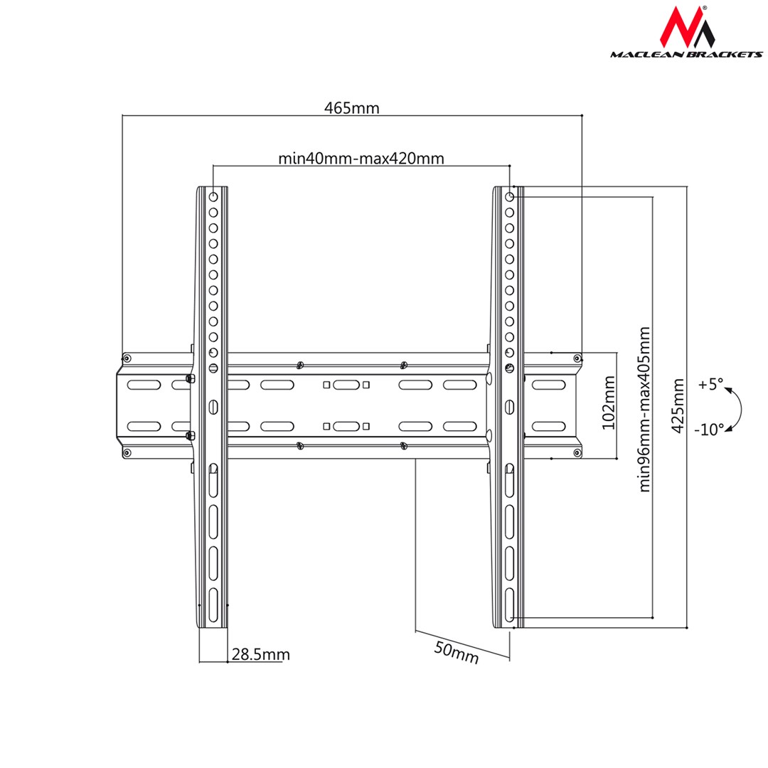 Mbajtëse muri për TV Maclean MC-748, 32-55", 35 kg, e zezë