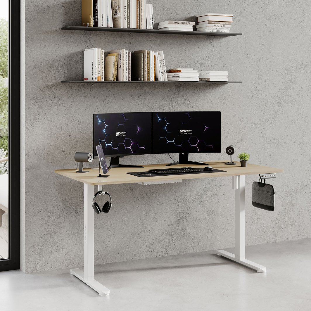 Tavolinë SENSE7 Nojo, 140cm x 70cm, e bardhë/ druri e hapur