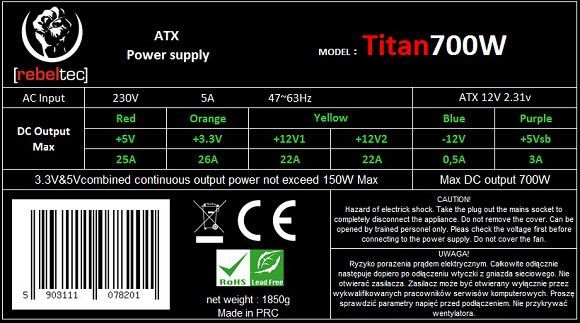 Burim energjie Rebeltec Titan RBLZAS00004 ATX, 700W