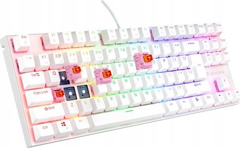 Tastierë Genesis Thor 303 TKL RGB Outemu Peach Silent, e bardhë