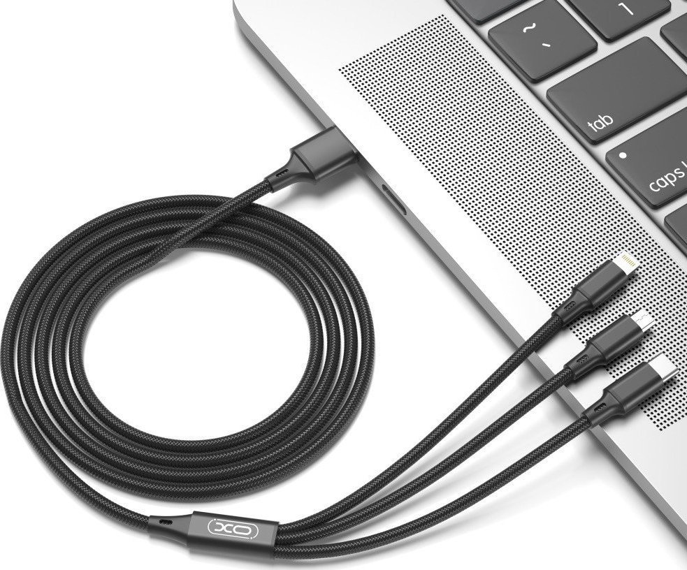 Kabllo 3 në 1 XO, 1.2m, 2.4A, e zezë