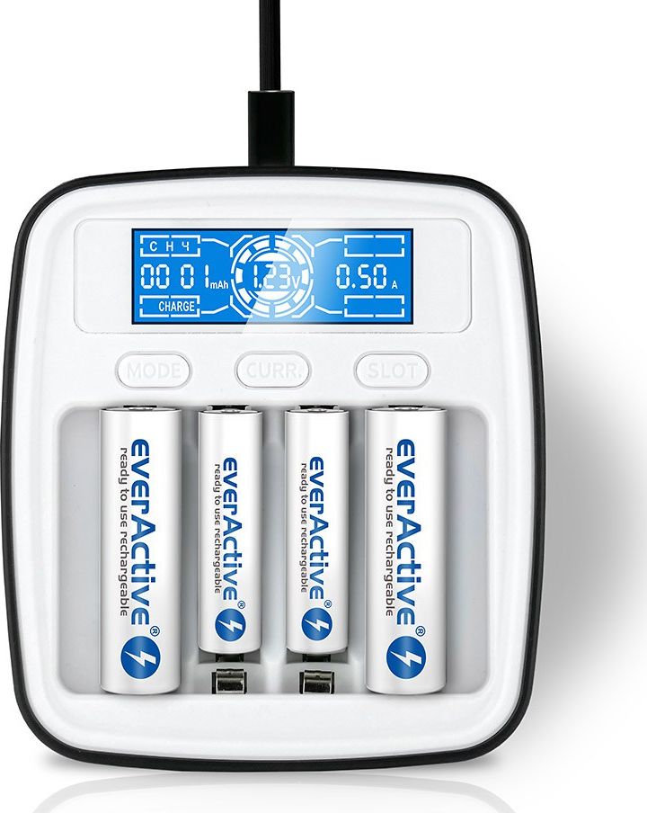 Полнач за батерии EverActive NC-1000M, 4 канали, LCD екран, сив
