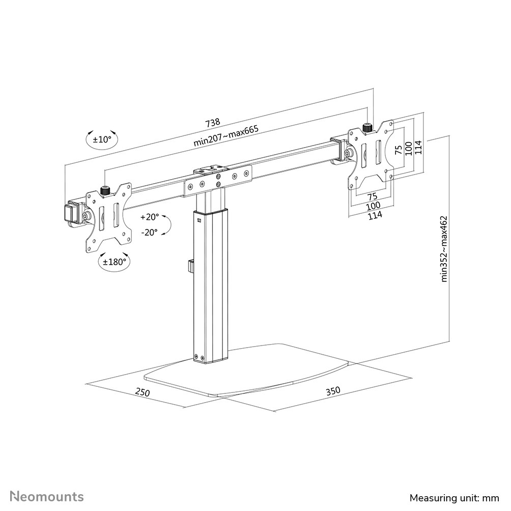 Mbajtëse monitori Neomounts FPMA-D865DBLACK, 10-27", Gas Spring, e zezë