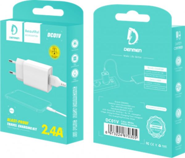 Karikues muri Denmen DC01, 1x USB A, 2.4A, i bardhë