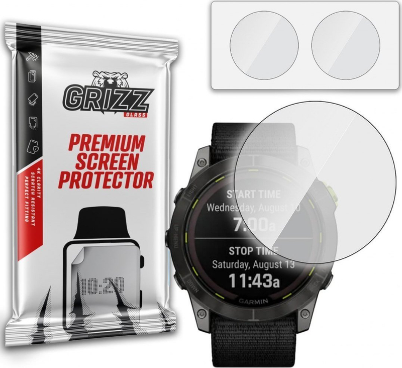 Mbajtëse xhami mbrojtëse GrizzGlass për Garmin Enduro 2 51mm, xham hibrid, 2 copë, transparente
