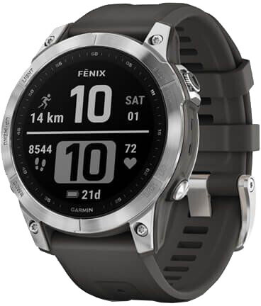 Orë Garmin Fenix 7 PRO, e argjendtë / rrip silikoni grafit