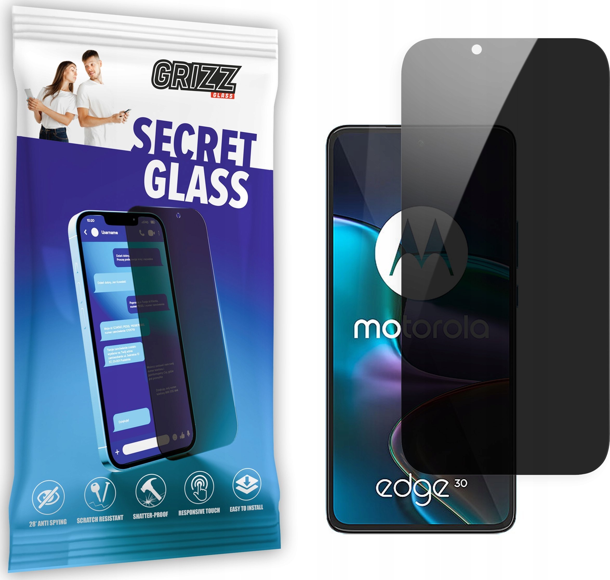 Xham mbrojtës GrizzGlass Matte SecretGlass për Motorola Edge 30 Neo, privatësi, rezistent ndaj gërvishtjeve, transparent