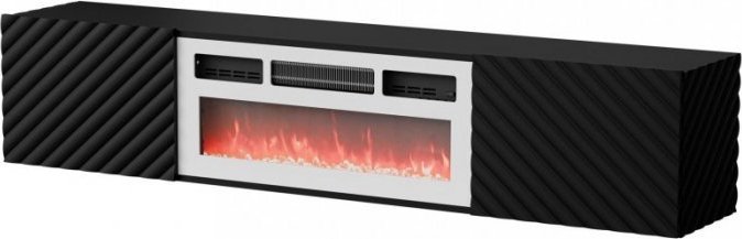 Komodinë TV Bed Meble RTV Lara, 183x35x37 cm, me vend për oxhak elektrik, e zezë mat me të bardhë