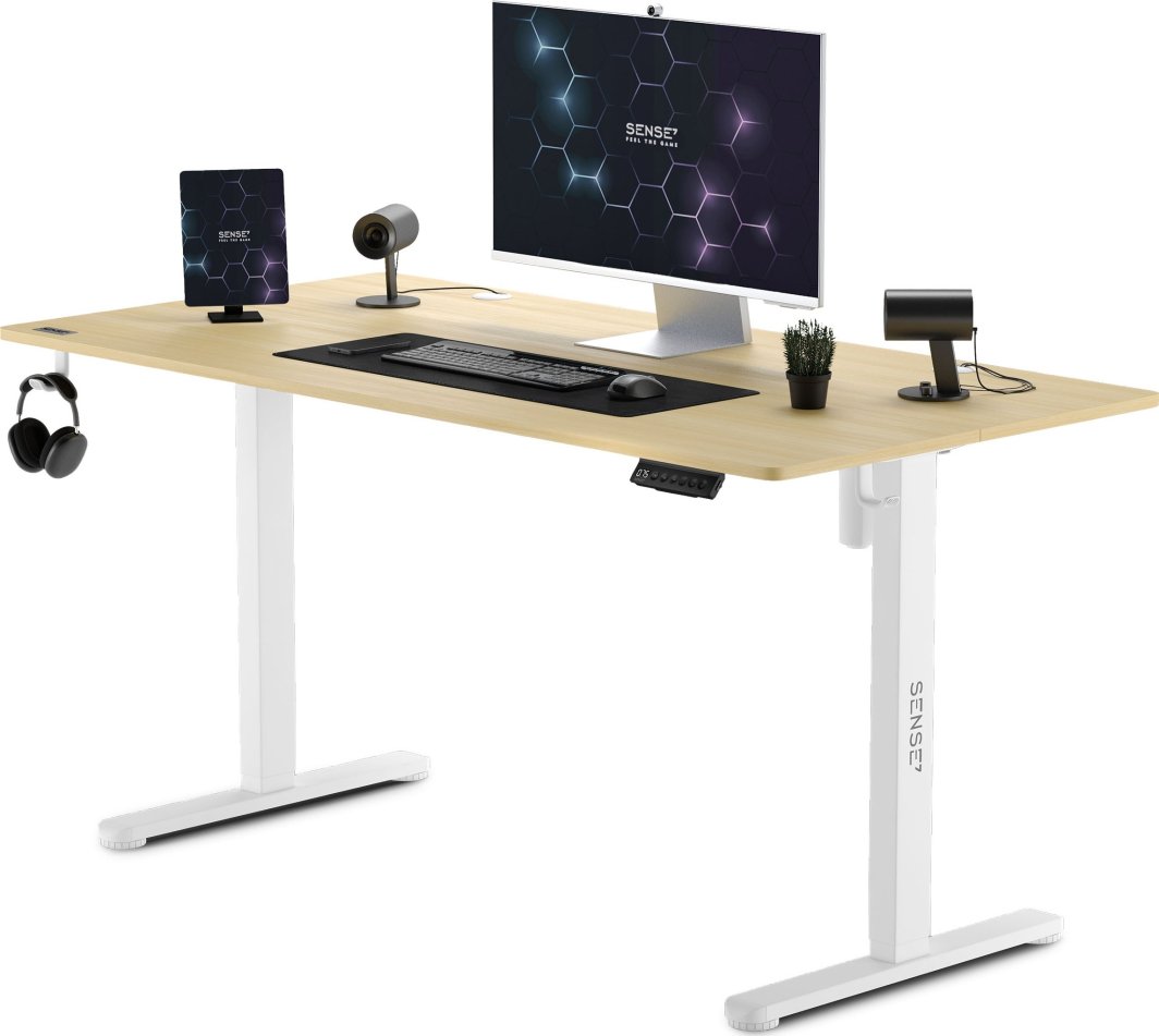 Tavolinë SENSE7 Nojo, 140cm x 70cm, e bardhë/ druri e hapur