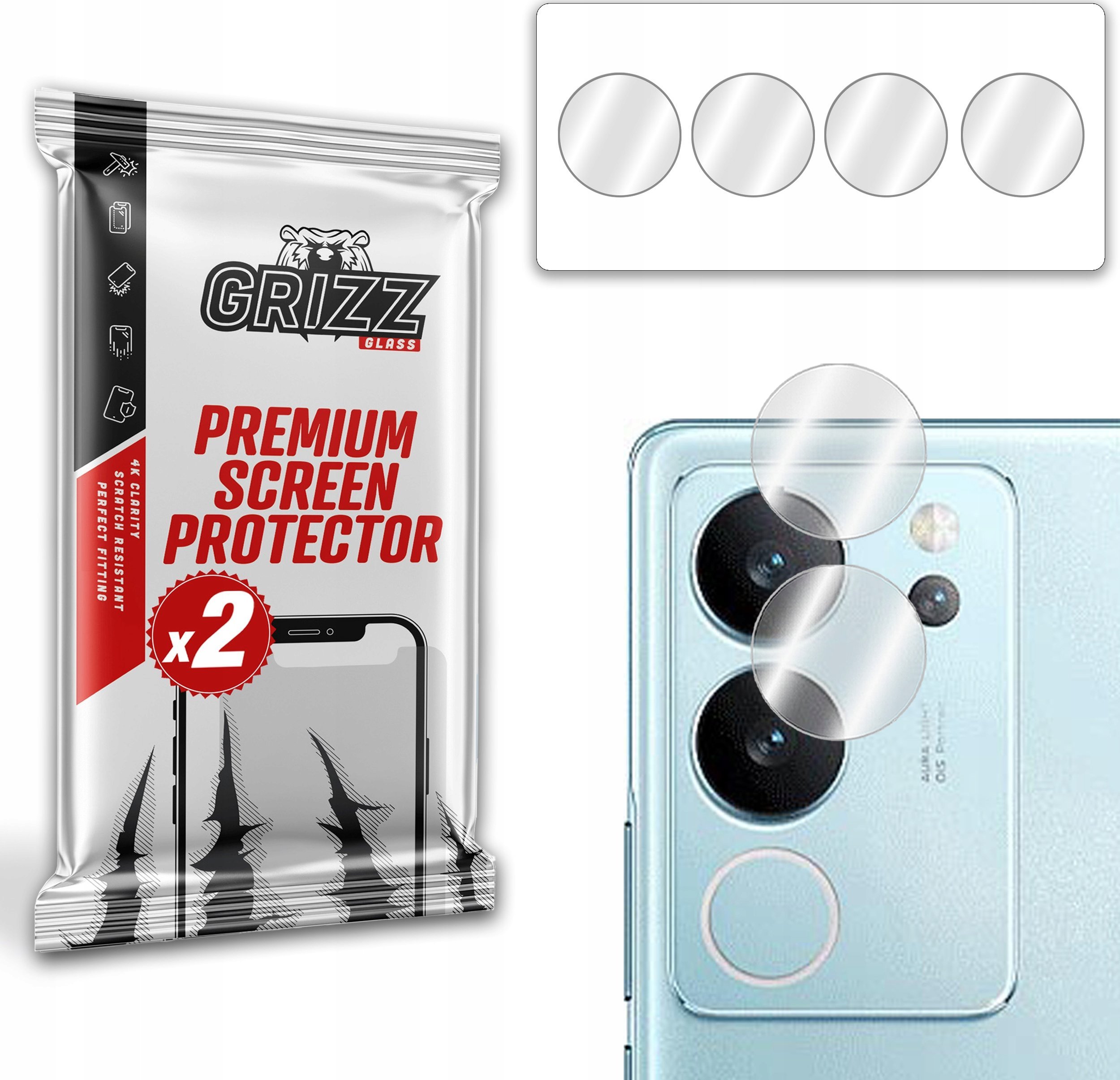 Mbrojtës kamerë GrizzGlass HybridGlass për Vivo V29 5G, set 2 copë, transparent