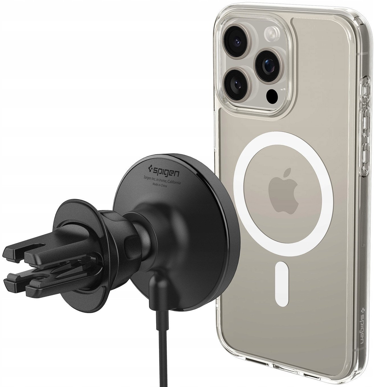Mbajtës makine Spigen OneTap Pro 4 MagSafe, karikues wireless, për grilë ajri, i zi