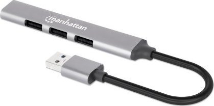 Hub USB Manhattan USB A 4 porta, 1x USB 3.2 Gen1 5 Gbps, 3x USB 2.0, alumin gri hapësinor
