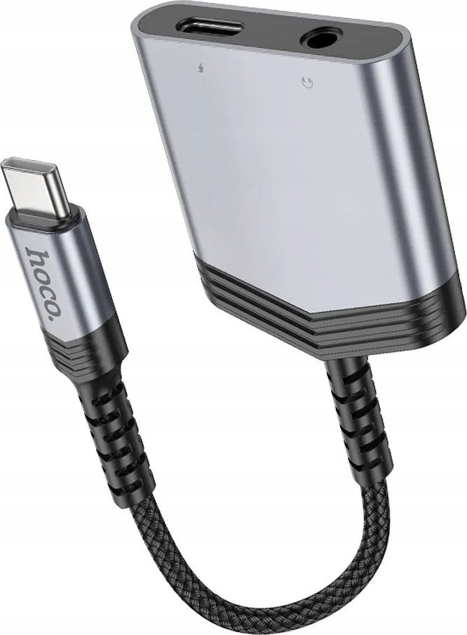 Adapter audio Hoco LS39, USB C në USB C dhe 3.5 mm, 27W, gri