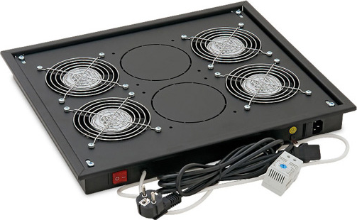 Panel ventilimi Triton për rack 19", 4 ventilatorë, me termostat, i zi