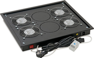 Panel ventilimi Triton për rack 19", 4 ventilatorë, me termostat, i zi