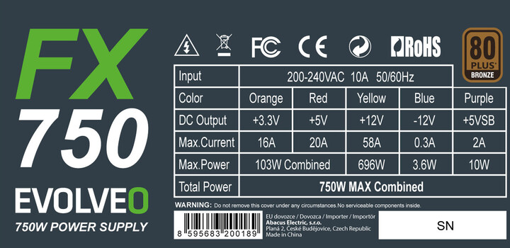 Burim energjie Evolveo FX 750 - 750W, bulk