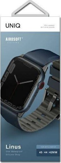 Rrip dore Uniq Linus Airosoft Silicone për Apple Watch 44 45 49mm, silikon, blu