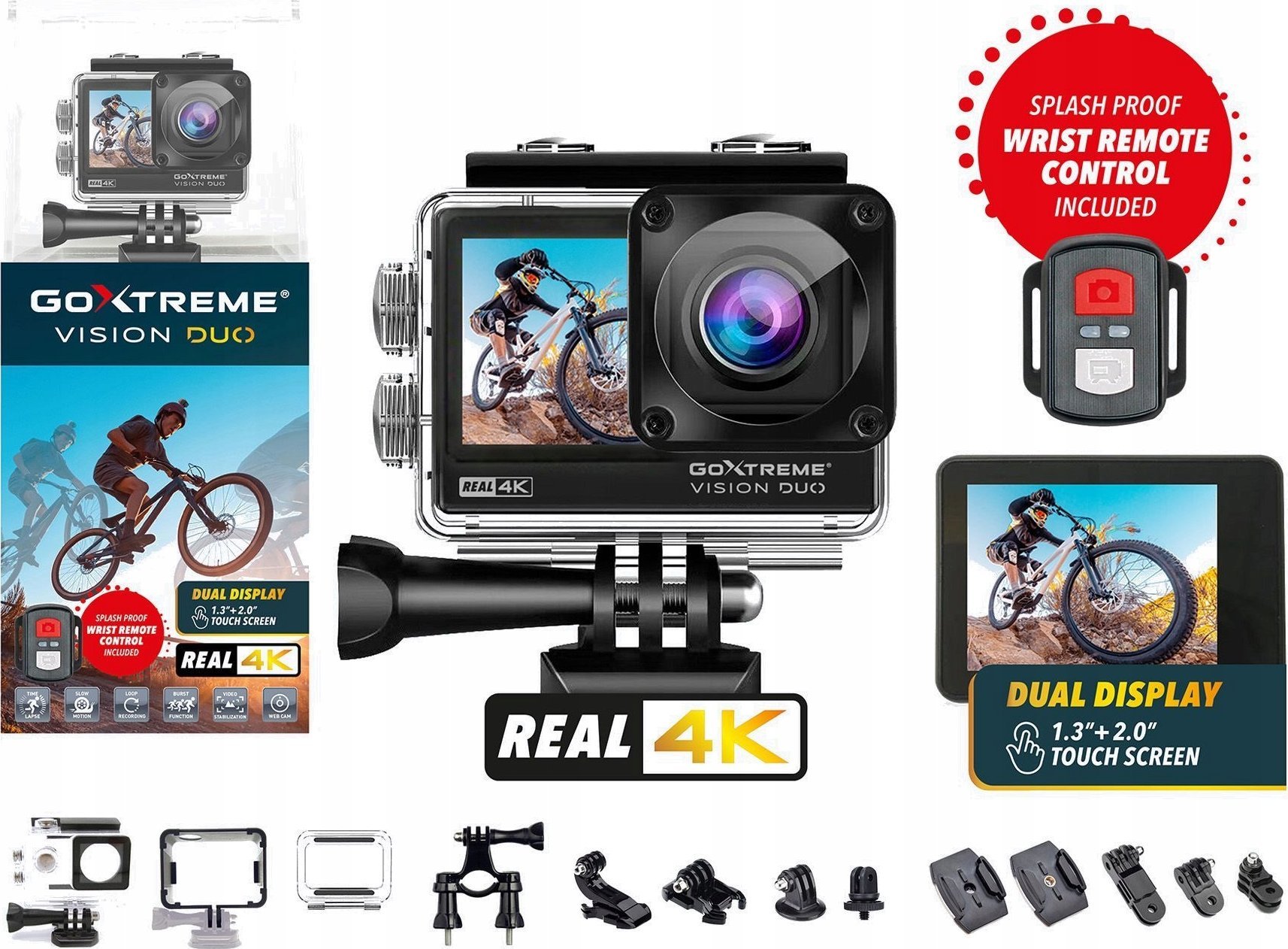 Kamerë aksion Easypix GoXtreme Vision DUO 4K, video 4K, ekran me prekje, e zezë