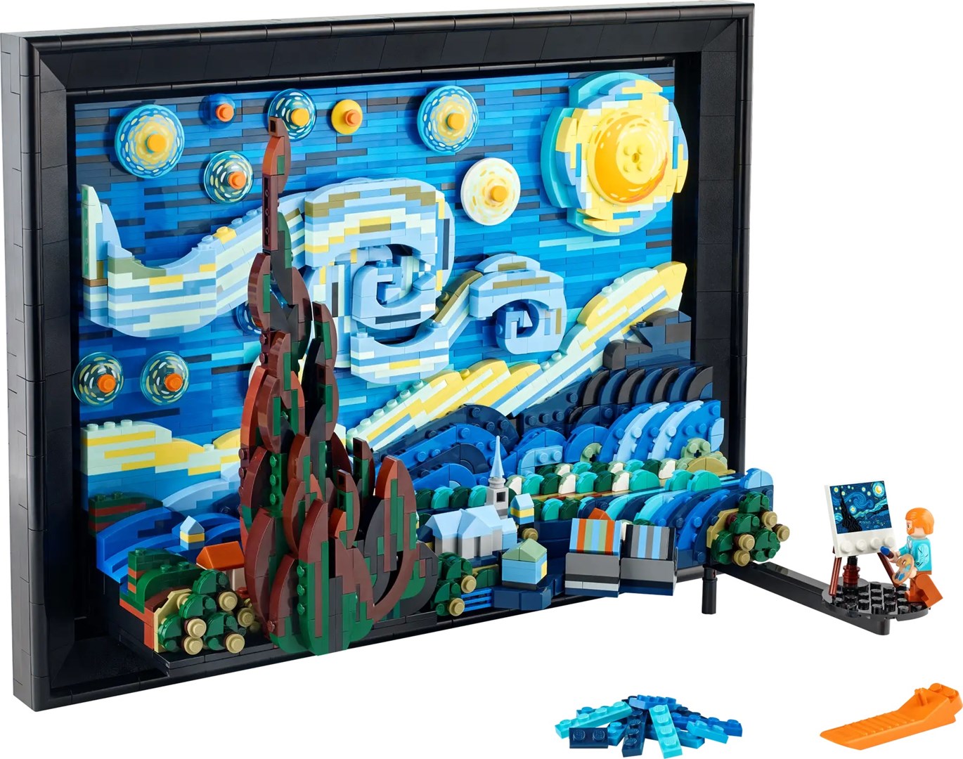 Set LEGO Ideas The Starry Night 21333, dekor muror, minifigura Vincent van Gogh, shumëngjyrësh