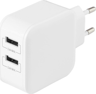 Karikues muror DELTACO, 2 porta USB A, 4.8A 24W, i bardhë