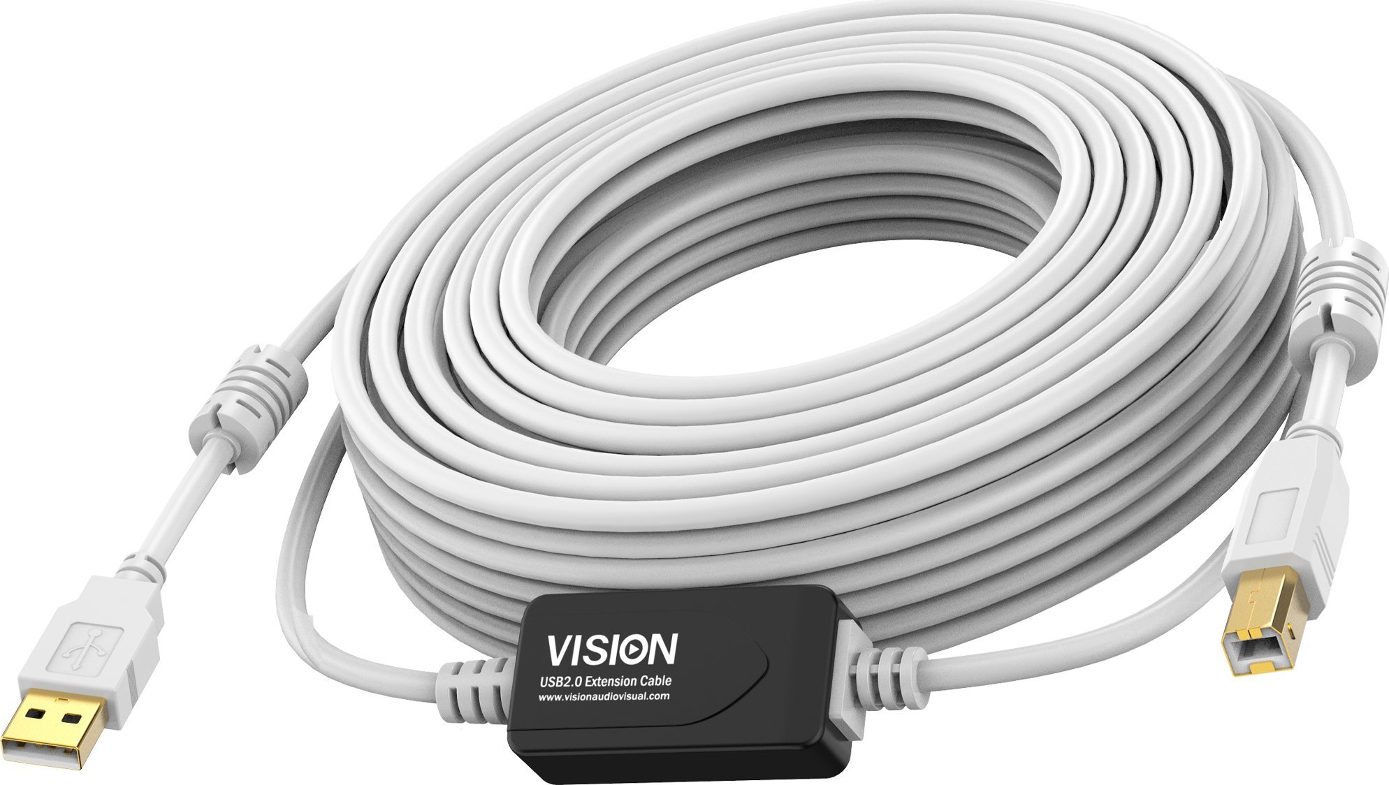 Kabllo USB Vision White, USB 2.0 A në B, 10m, e bardhë