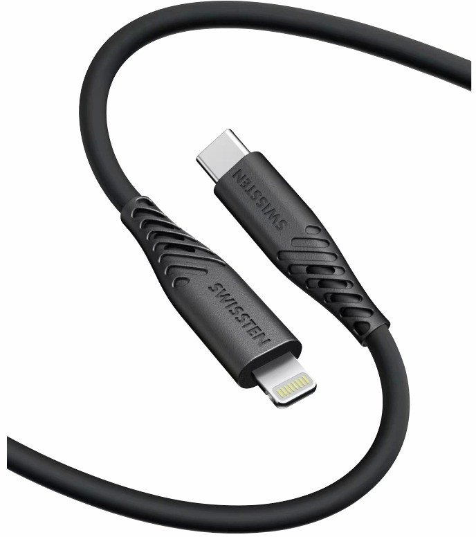 Kabllo USB Swissten Soft Silicone, USB C në Lightning, 0.4m, i zi