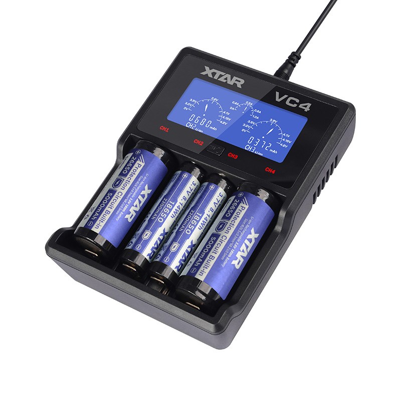 Ngarkues baterish Xtar VC4, 4 slote, ekran LCD, i zi