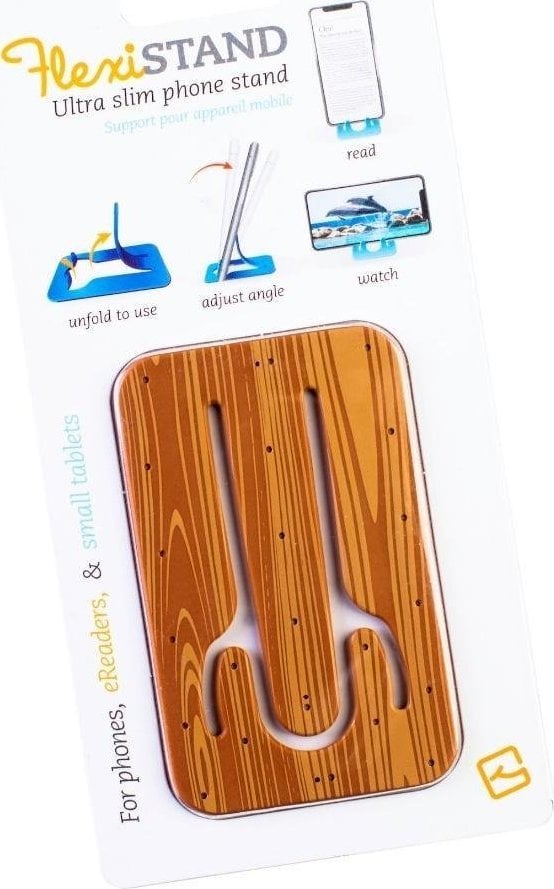 Mbajtëse telefoni Thinking Gifts FlexiStand, fleksibël, pamje druri, kafe