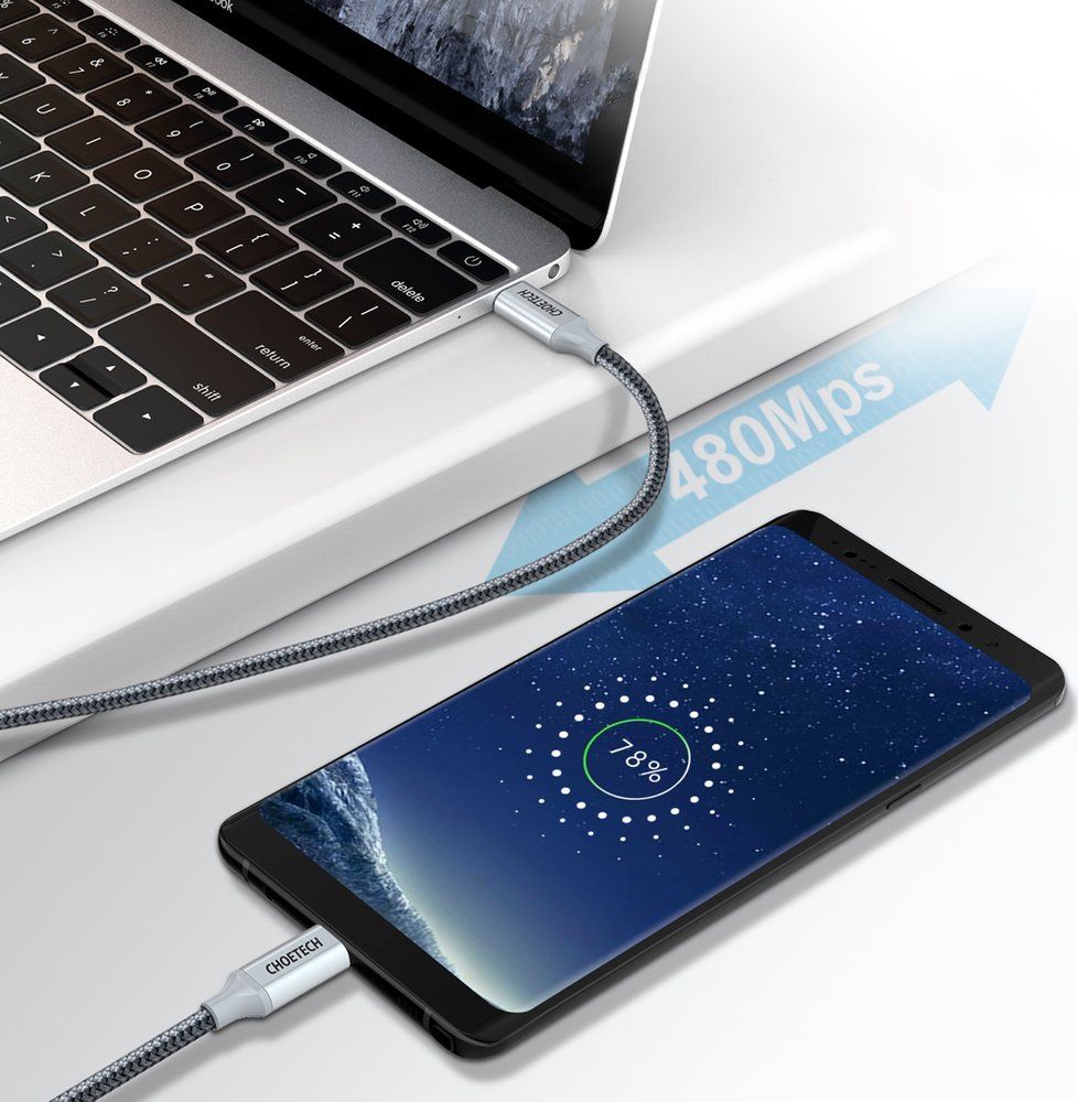 Kабел USB Choetech, USB C во USB C, 1.8 m, 100 W, сребрен