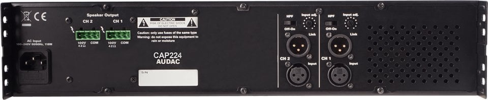 Përforcues audio Audac CAP224, 2x240W, 100V, i zi