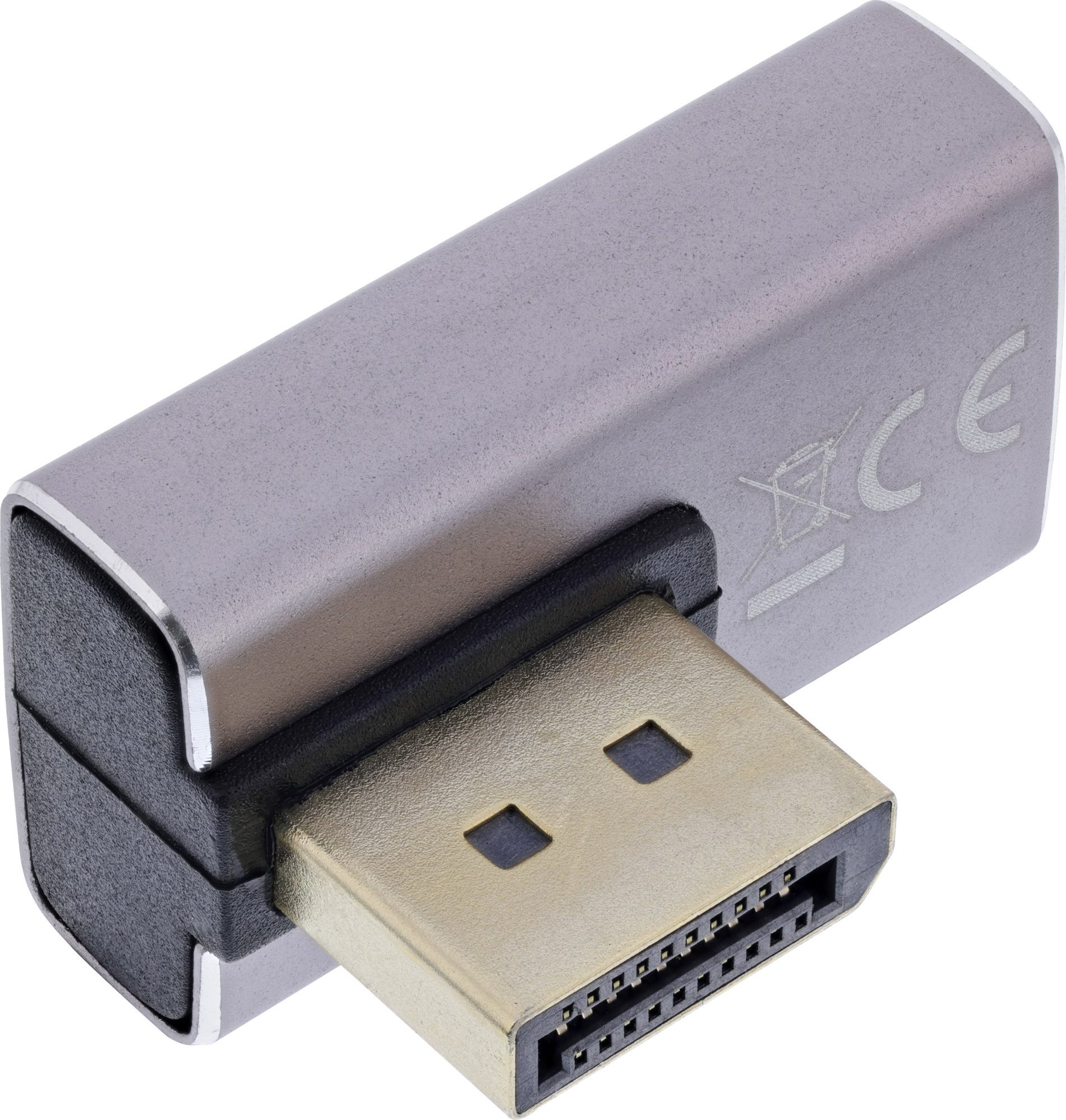 Adapter DisplayPort InLine 1.4, 90° majtas, 8K UHD, i zi