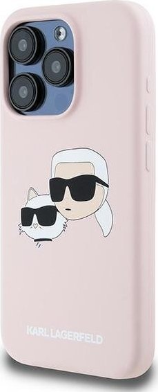 Mbrojtëse telefoni Karl Lagerfeld Liquid Silicone Double Heads MagSafe për iPhone 15 Pro, silikon, me MagSafe, rozë