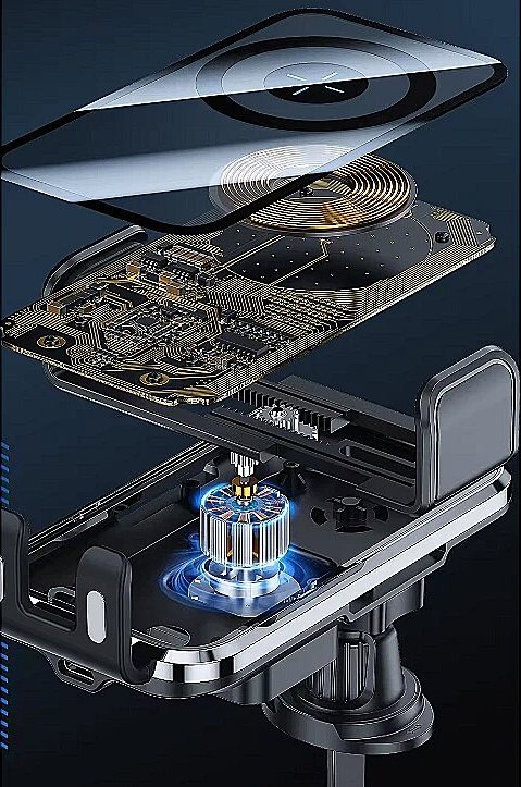 Mbajtës veture RoGer X11, karikim wireless 15W, për telefona 4.7" deri 8.9", i zi