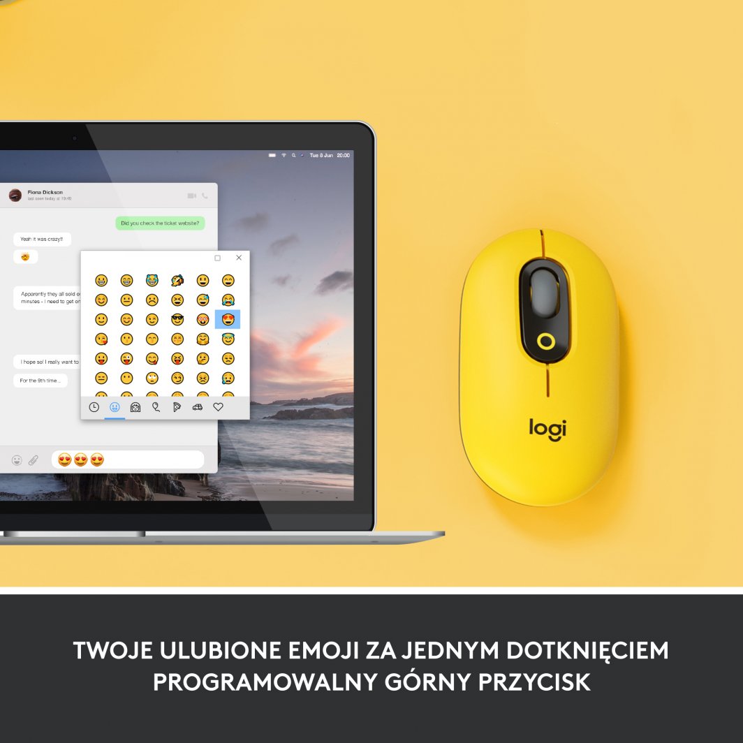Maus Logitech POP, wireless, Bluetooth, i zi dhe i verdhë
