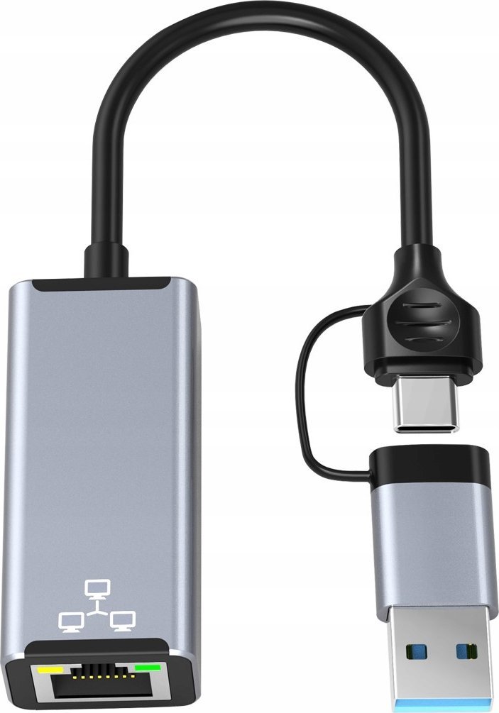 Adaptues rrjeti BOUNN USB A Type C në RJ45, 1000Mbps, gri