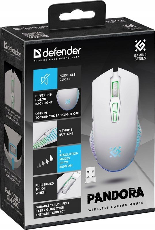 Maush gaming Defender PANDORA RF, wireless, 3200 DPI, i bardhë